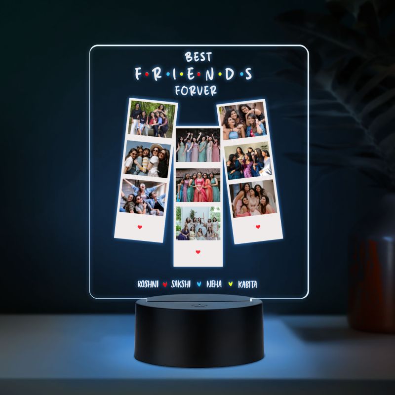 Personalized Best Friend Forever Photo Collage LED Lamp with Multicolored Light Birthday Gift for Bestie Memorable Gift for Friends